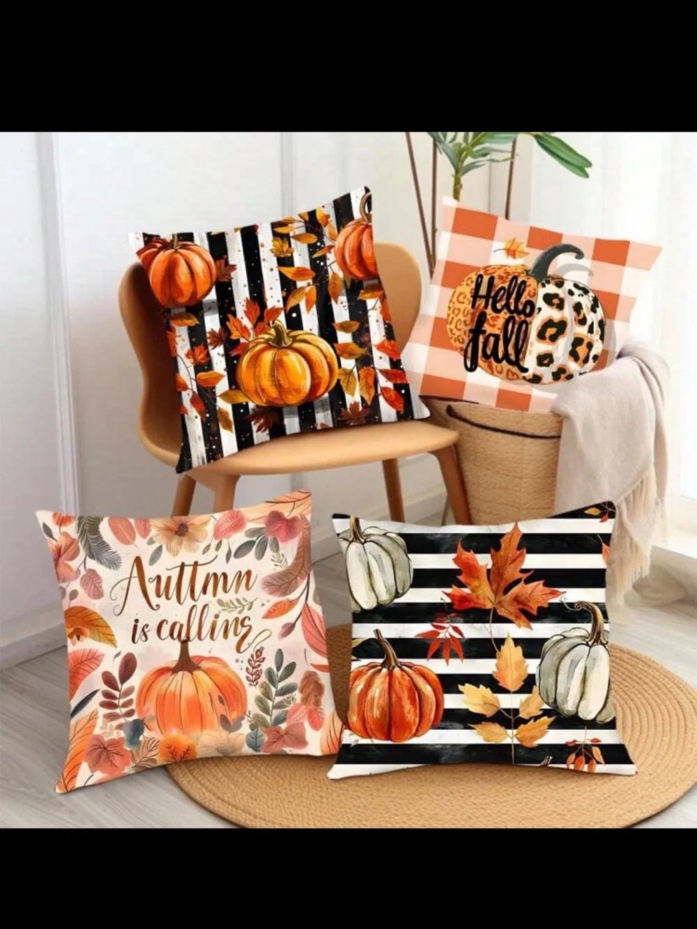 NWT- Autumn Pumpkin Decorative Throw Pillow Covers Set of 4- 18x18